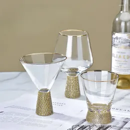 Şarap Gözlükleri Altın Girişli Pırlanta Saplı Kupa ile Elmas Seti Yaratıcı Şampanya Cam Kokteyl Kurşunsuz Gobletler