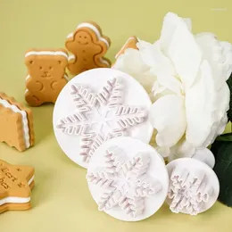 Baking Moulds 3 Pcs Fine Snowflake Cookies Spring Mold Cutter Press Biscuit For Christmas Plastic Opp Bag White Home Kitchen