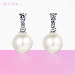 Dangle Earrings Andcool Natural Pearl Silver 925 For Women Fashion Inverted Trapezoidal Moissanite Girls Jewelry Woman