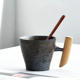 Tazze fatti a mano in legno di ceramiche fatte a mano con cucchiaio di ceramica tazza di ceramica da ufficio prodotti per la casa ss