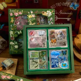Presentförpackning 100st söta vintage husdjur klistermärken växt papper skräp journal konst collage diy po hantverk scrapbooking skolmaterial
