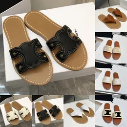 Designer Sandaler tofflor Luxury Leather Mules Flip Flops Black White Brown Low Heels Womens Slides Ladies Stylish Summer Beach Shoes Ceeline
