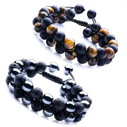 Strang Armband Herren Schwarz Lava Rock Tiger Eye Edelstein Yoga ätherische Öl -Charm Geschenk