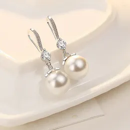 Dangle Ohrringe feine silberverpackte Kristall Noble Zirkon Perle Charm für Frauen Engagement Prinzessin Hochzeit Luxus Süßes