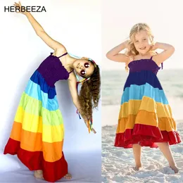 قوس قزح Stripes عائلة مطابقة ملابس اللباس الأم و ME SUMMER MINI COSTUME PRINCESS Dresses Mother Kids Look 240327