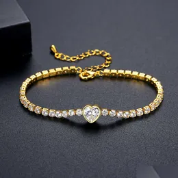 Chain Link 5A Cubic Zirconia High Quality Iced Out Bling Girl Women Jewelry 17Cm 19Cm Slim 2.5Mm Cz Tennis Geometric Bracelet Drop De Dhs4X