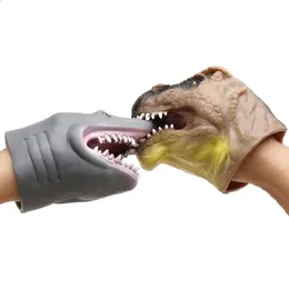 Dinosaur Hand Puppet Hand Finger Story Toys Education Baby levererar mjukt gummi Animal Head Hand Toy Teaching Props Accessory 240328