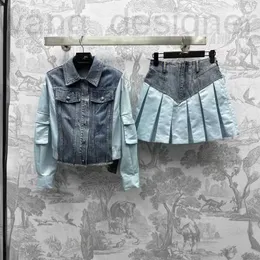 Tvådelad kläddesigner Spring och sommaren Ny Nanyou Pra Age Minska Sweet Style Patchwork Jacket ihop med A-line kjol denim Set Aygn