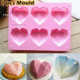 Bakning Mögel 6 Cavity Diamond Love Silicone Cake Mold 3D Hjärtform Fondant Chocolate Mold Modeling Decor