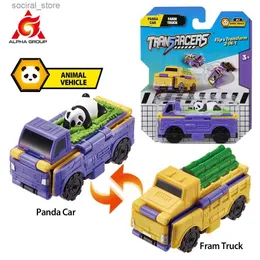 Spinning Top Transracers Flip Cars 1st 2-i-1 Transforming Animal Vehicle Action Figures Mini förvandlas till två typer av fickbil Kid Toy L240402