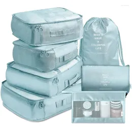 Depolama Çantaları Yedi Parçalı Seyahat Çantası Bagaj Paket Küpleri Kalınlaştırılmış Bavul Giyim Sınıflandırma Organizasyonu 7 Parçalı Set