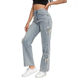 Frauen Jeans Mutter hohe Taille Denim Hosen Frauen Patch Star Straight Bein Frauen Streetwear Vintage Vaqueros Mujer Jean Femme