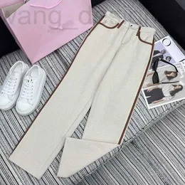 Frauenhose Capris Designer Frühling und Sommer neu eleganter Stil, Kontrastbriefbuchaufkleber Sticker, Splitting Lederwrap, Straight Leg Casual 43VF