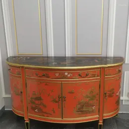 Dekorative Teller Villa-Eingangsschrank Chinesische Orange Red Sideboard High-End Lobby Curio