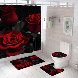 Shower Curtains Room Toilet Curtain Floor Mats Four Piece Set Short Length For Hooks Led