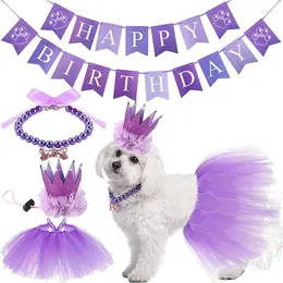 Köpek giyim evcil hayvan malzemeleri mutlu yıllar partisi dekorasyon afiş ve kolye evcil hayvanlar için taç iplik elbise