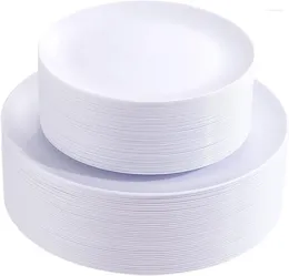 Loucaria de jantar descartável 100pcs placas de plástico branco-premium placas de peso pesado de qualidade, incluindo 50 jantar