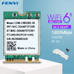 Schede RTL8852BE AX1800 Dual Band 2.4G/5G WIFI WiFi 6 Card Network NGFF M.2 Scheda 802.11ax BT 5.0 per supporto per laptop/PC Windows10/11