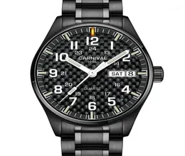 Orologi da polso Carnival Top Quartz Watch Men T25 Tritium luminoso maschile neri in acciaio a pieno acciaio orologi RELIJES6850831