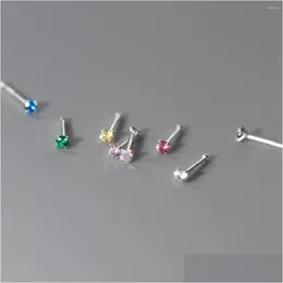 Brincos de garanhão Lavifam 1 par S999 Sterling Sier Colourf Mini 2mm de zircão único A agulhas de orelha Piercing Bar Stick Jewelry Drop Delt Dhezt