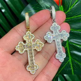 Pendant Necklaces New Men Women Hip Hop Cross Necklace Fl Paved Rec Cubic Zircon Rope Chain Iced Out Bling Cz Jewelry Drop Delivery Pe Dh2D6