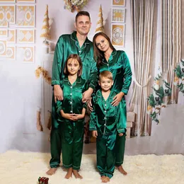 العائلة مطابقة الملابس الساتان الحرير بيجاما الصلبة ملابس نوم الصالة سروال ليلية
