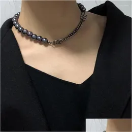 Chokers Choker Black Half Pearl Chain Necklace For Women Teen Girls Clavicle Goth Punk Hip-Hop Jewelry 2023 Drop Delivery Necklaces Pe Dhp5V
