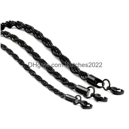 سلاسل Black Twisted Rope Not Fade Mens 304 Stainless Steel Basic Punk Dchoker Necklace for Women Fashion Design Hip Hop Jewelry Gift 2 Dhgpu