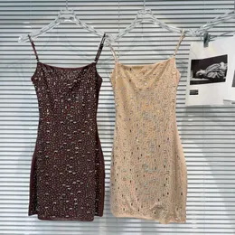 Casual Dresses PREPOMP 2024 Summer Collection Sleeveless Sexy Rhinestone Diamonds Mesh Spaghetti Strap Short Dress Women GP592