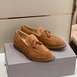 Casual skor män äkta läder loafers tofs mocka yta kashmir tyg unisex stil glas lim yttersula