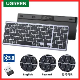 키보드 ugreen 키보드 무선 Bluetooth 5.0 2.4G MacBook iPad PC 태블릿 USB C 충전식 키보드 용 Keycaps