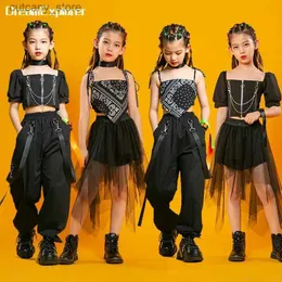 Vestidos de menina Hip Hop Girls Crop Crop Calça de cargo Kids Dance Dança Camiso Tank Tamel Tassel Skirt Goth Clothes Conjuntos de roupas infantis de rua L240402