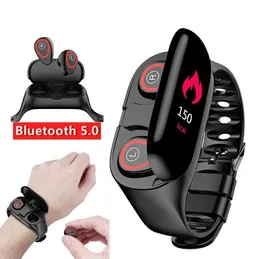 2020 2 i 1 Waterproof Smart Watch Heart Rate Monitor Bluetooth Earphone Fitness Tracker Blodtryck Smartklockor för Android 9108838