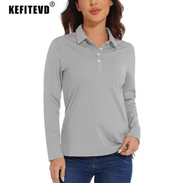 Kefitevd Women Polo T-shirt UPF 50 UV Protezione UV Maglietta a maniche lunghe a secco rapido Aumidità a secco Scivolatura da golf Polos da golf magliette 240329