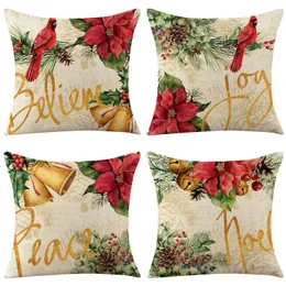 LINEN KLAST KULLOW COVER 18x18 Inch Christmas Bells Pine Nuts Pillow Case Heminredning Kudde Square Cushion Cover för bäddsoffa