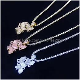 Pendant Necklaces Women Iced Out Butterfly Animal Pendants Tennis Chain Jewelry Fashion Crystal Rhinestone Necklace Gold Sier Pink Dro Dh87E