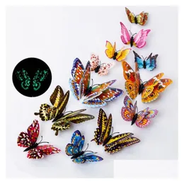 ملصقات الجدار Simation Butterfly 3D Stickerhome مهرجان الديكور توهج في الفراشات المغناطيسية الداكنة 6-12 سم التسليم DHU2R