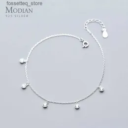 Anklets Modian Simple Essential Bead Link Anklets 925 Sterling Silver Clear Cz for Foot Jewelry Silver Feamle Leg Chain New L46