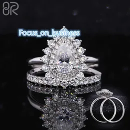 1-2CT DROP DROP MOISSANITE PEAR CUT خاتم الخطوبة هالة الزفاف نصف الأبدية جولة 925 SIVER VVS خواتم الزفاف