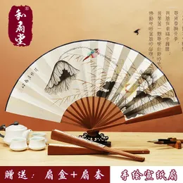 장식 인형 | 팬 탕 팬 10 인치 팜 대나무 손으로 페인트 쌀 종이 남성 접는 중국 고전 선물