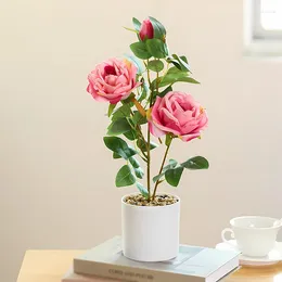 Dekorativa blommor Artificial Rose Bonsai Fake Plant Potted Ornament för hemrum Desktop Decoration Wedding Ceremony Party Decor