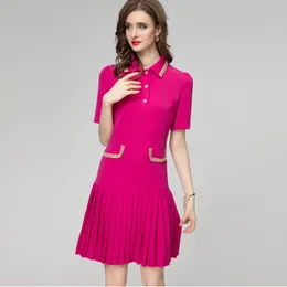 Women's Runway Dresses Turn Down Collar Short Sleeves Pleated Fashion A Line Mini Vestidos