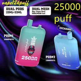 Bang King 25000Puff engångsvapspenna puff25k 650mAh 23 ml+23 ml dubbel olja Pac 25kpuff Pre fylld med 12 smaker C-typ dubbla kan dubbelmaskspolångor