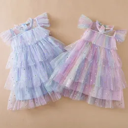 Summer Girls Children Paiugini Mesh Layers Cake Rainbow Vestidos Princess Dress Kids Case Birthday Party Prom 38yrs 240325