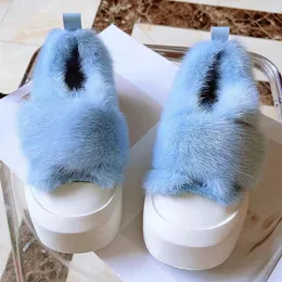 Slippers 2024 Autumn Women's Flat Shoes Luxury Mink Hair Fashion Design Sense Outdoor Sports Disual Soft Soled Home