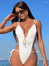 Kvinnors badkläder Peachtan Sexig One Piece Swimsuit Women Bikini Push Up White Korea 2024 Beachwear Set Bathing Suits Ladies