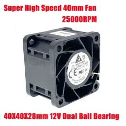 Kuddar Ny Super High Speed ​​40mm 4cm kylfläkt, för Delta FFB0412EN00 40x40x28mm Dual Ball Bearing 12V 25000 rpm 1U 2U Server Cooling