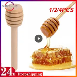 Ложки 1/2/4pcs мини-деревянная дровяная медовая ложка экологически чистая длинная ручка для смешивания десерта для смеситель