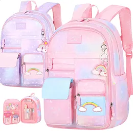 Mochila linda para meninas crianças da moda Escola primária de viagens fofas bolsa rosa grande capacidade 240328