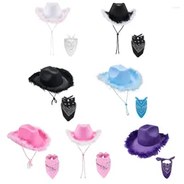 Boinas de traje de cowboy conjunto de variações largas ocidentais com cowgirl hat lenço de lenço bandanas adultas de boate de boate roleplay roleplay 2pcs